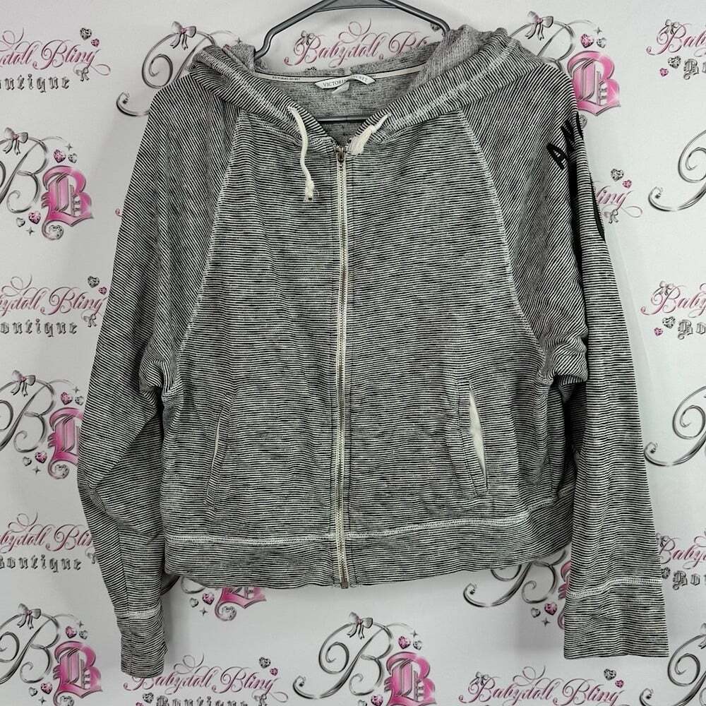 Victoria's Secret hoodie zip up angel logo on arm Gray Textured Jacket